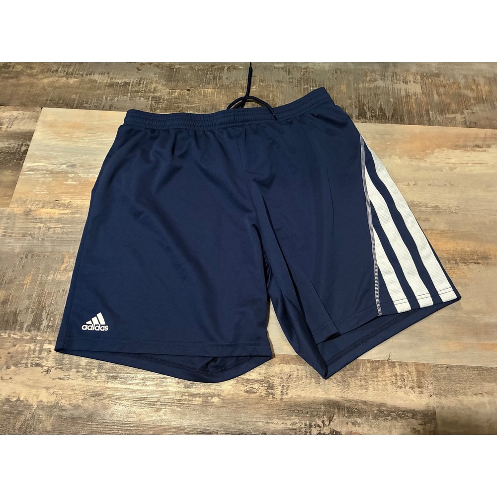 Adidas Mens Climalite Navy Blue White 3-Stripe Soccer Training Shorts XL